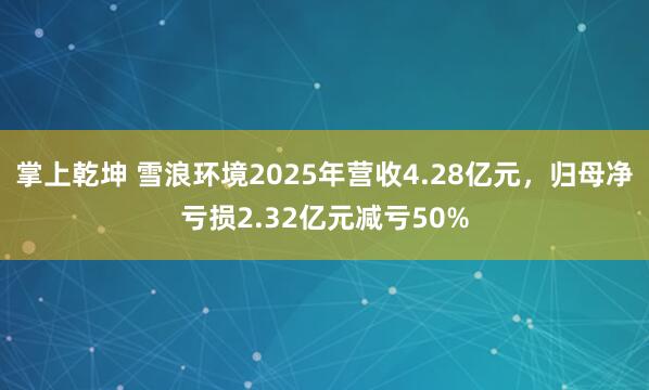 掌上乾坤 雪浪环境2025年营收4.28亿元,归母净亏损2.32亿元减亏50%